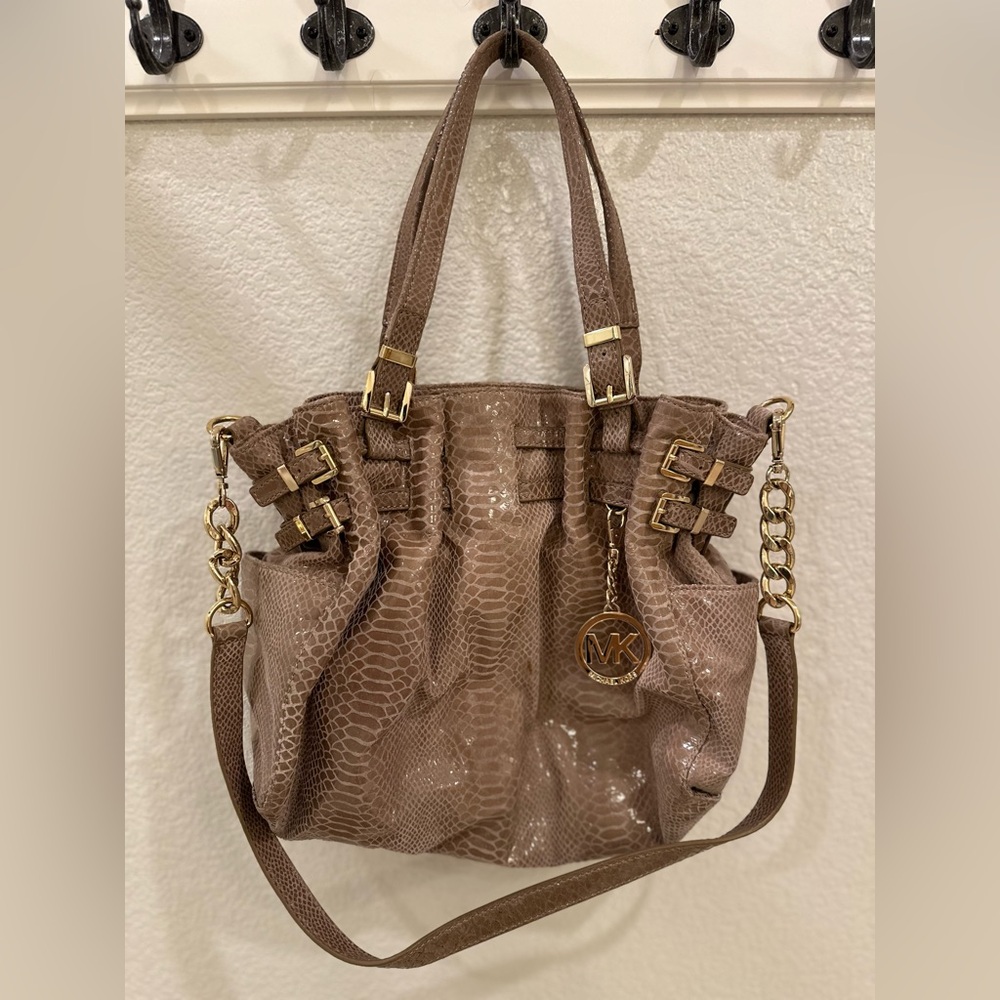 Michael Kors Tan Edie Snake Print Tote Bag